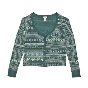 Victoria's Secret PINK Thermal Boxy Cardigan Deep Forest Fair Isle Holiday LARGE